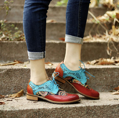 สไตล์อังกฤษ ผู้หญิง Brogue รองเท้า Oxford รองเท้าหลายสี ผู้หญิงหนัง รองเท้า Derby