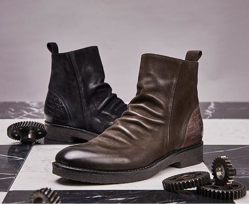 Goodyear รองเท้าบูทหนังสลัด รูปแบบเก่า ชาย Brogue รองเท้าบูทเชลซี