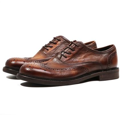 แบรนด์ดีไซน์ ผู้ชาย สีหนัง รองเท้าชุด ส้นเท้า Oxford สีน้ําตาล สีเข็ม