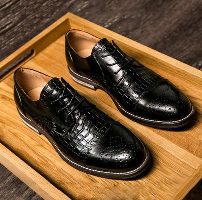 รองเท้าหนังหมึก Patina รองเท้าผู้ชาย ปลายปีก Brogue รองเท้าผู้ชายหนังแปลก