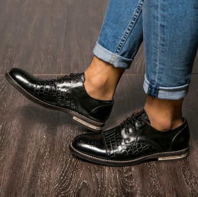 รองเท้าหนังหมึก Patina รองเท้าผู้ชาย ปลายปีก Brogue รองเท้าผู้ชายหนังแปลก