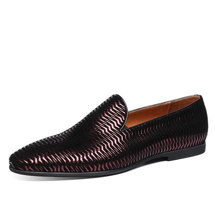 สีน้ําตาล อิตาลี หนัง Loafers ผู้ชาย หนัง Loafers เนื้อผงที่มีรูปคลื่น
