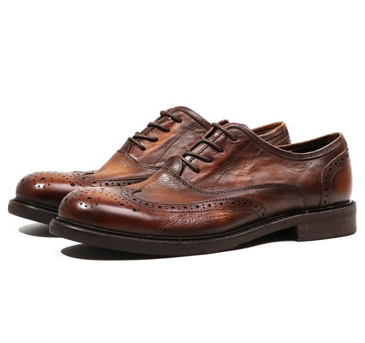 แบรนด์ดีไซน์ ผู้ชาย สีหนัง รองเท้าชุด ส้นเท้า Oxford สีน้ําตาล สีเข็ม