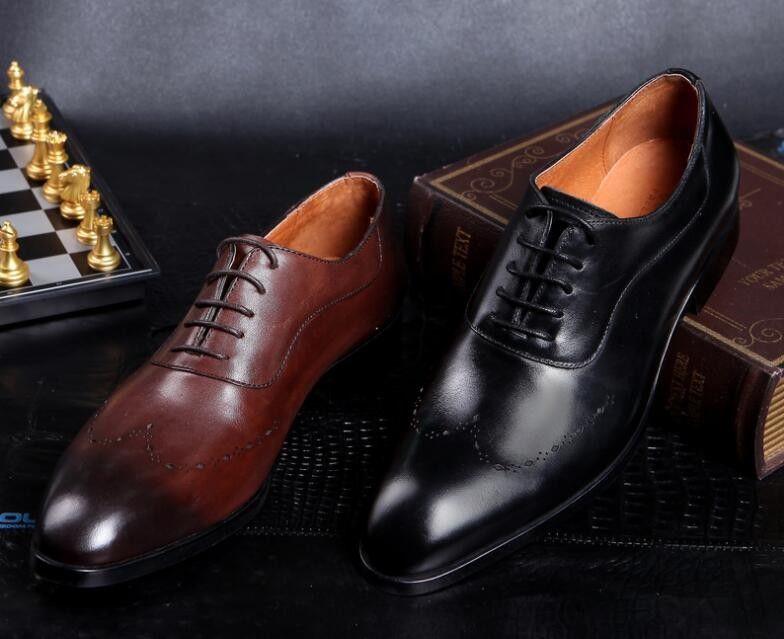 แฟชั่นผู้ชาย ชุดประจํา รองเท้า Brogue ซ่อน ส้นสูง รองเท้าหนังสําหรับผู้ชาย